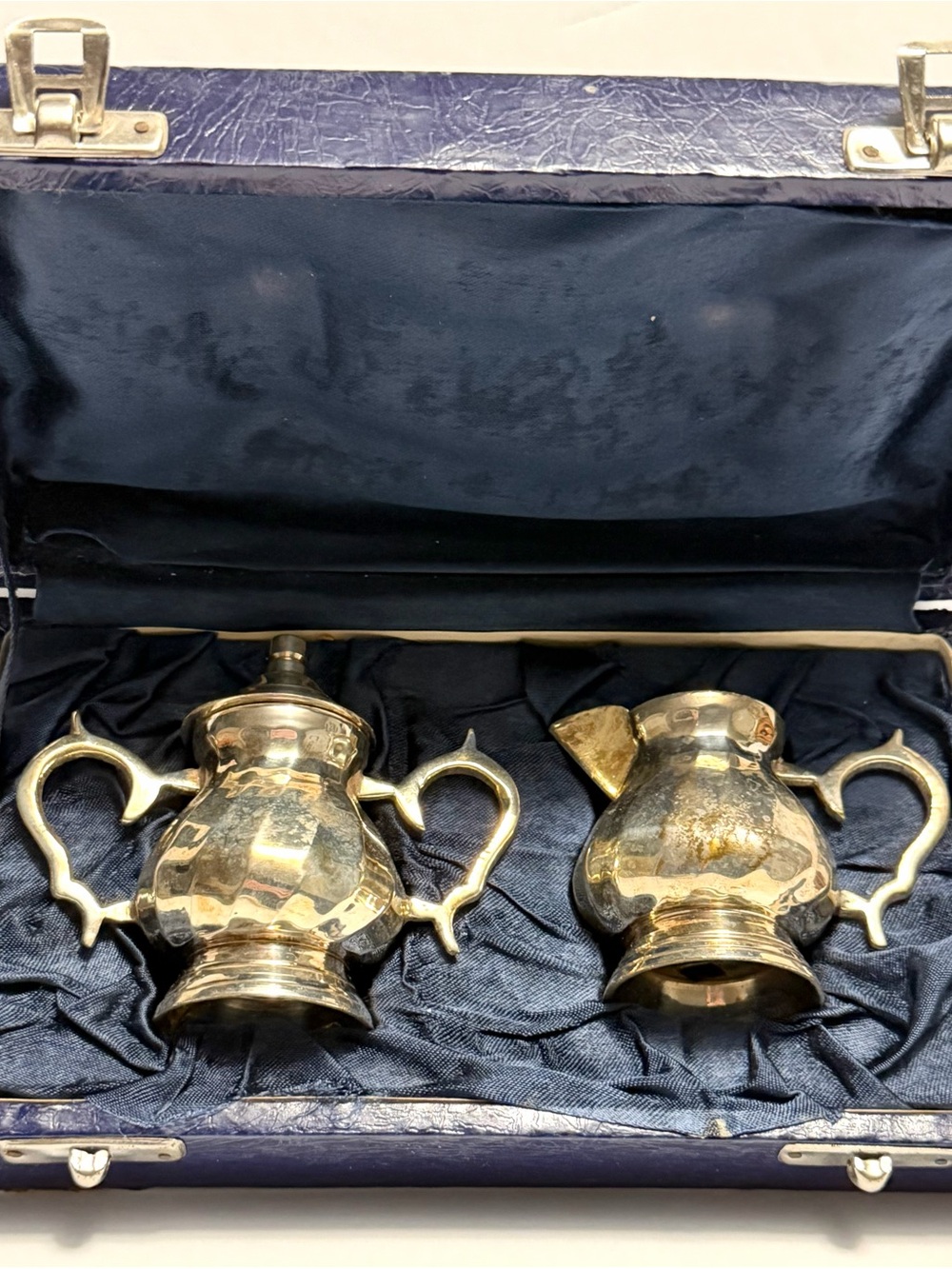 Silver Plated Cream and Sugar Set Authentic from India with Satin Lined Case